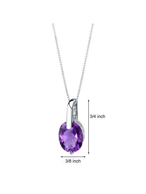 Peora Amethyst Solitaire Pendant Necklace for Women 925 Sterling Silver, Natural Gemstone Birthstone, 2.25 Carats Oval Shape 10x8mm, with 18 inch Italian Chain
