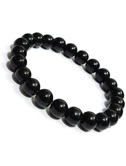 Sara Creation Black Tourmaline Bead Bracelet Chakra Energy Healing Protection Relieves Stress Anxiety Gift for Men & Women 8mm