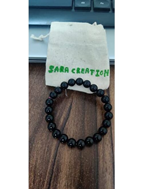 Sara Creation Black Tourmaline Bead Bracelet Chakra Energy Healing Protection Relieves Stress Anxiety Gift for Men & Women 8mm
