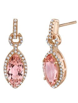Simulated Morganite Earrings in Rose Gold-tone Sterling Silver, Royal Dangle Drop Design, 4.50 Carats Marquise Shape, Friction Backs
