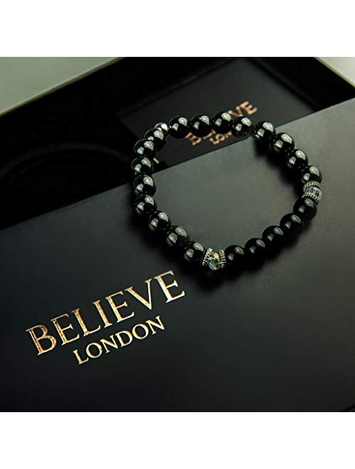 Believe London Raw Black Tourmaline & Hematite Stone Bracelet | Strong Elastic | Healing Men Women Luxury Stretch Precious Natural Crystal Stones Healing Gemstone Therapy