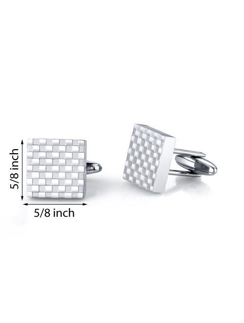 Peora Mens Cuff Links Polished Stainless Steel Luxury Checkerboard Shirt Cufflinks for Fathers Day with Gift Box
