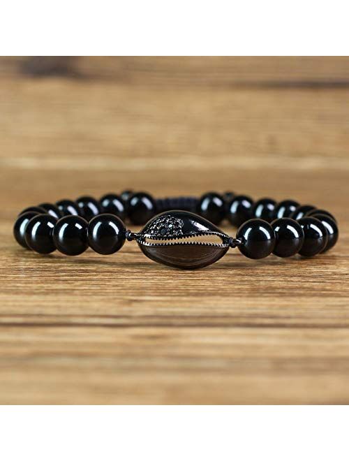 COAI Stone Beaded Black Tourmaline Shell Bracelet