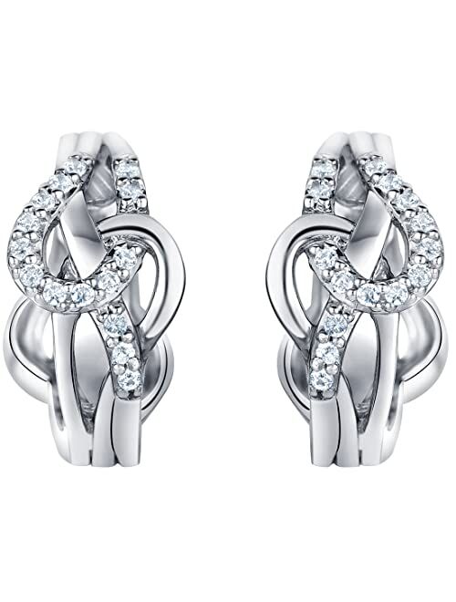 Peora 925 Sterling Silver Knotted Swirl Huggie Hoop Earrings for Women, Hypoallergenic Fine Jewelry