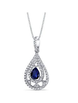 Created Blue Sapphire Teardrop Chandelier Pendant Necklace for Women 925 Sterling Silver, 1 Carat Pear Shape 7x5mm, with 18 inch Chain