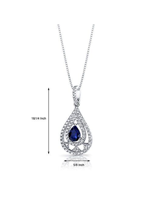 Peora Created Blue Sapphire Teardrop Chandelier Pendant Necklace for Women 925 Sterling Silver, 1 Carat Pear Shape 7x5mm, with 18 inch Chain