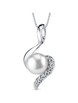 Freshwater Cultured White Pearl Pendant Necklace in Sterling Silver, 7mm Round Button Shape, with 18 inch Chain