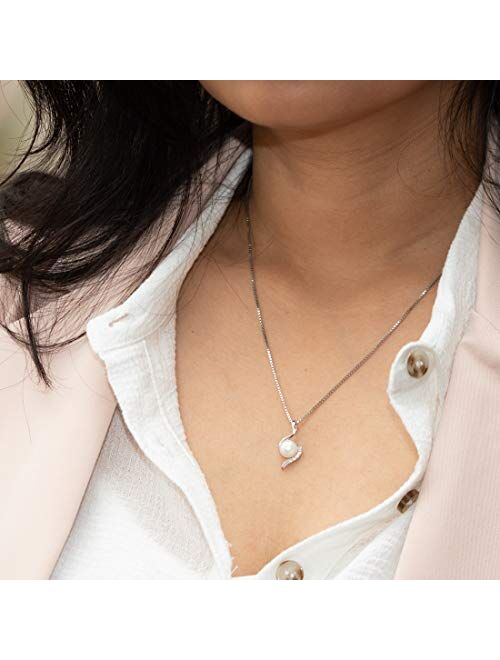 Peora Freshwater Cultured White Pearl Pendant Necklace in Sterling Silver, 7mm Round Button Shape, with 18 inch Chain