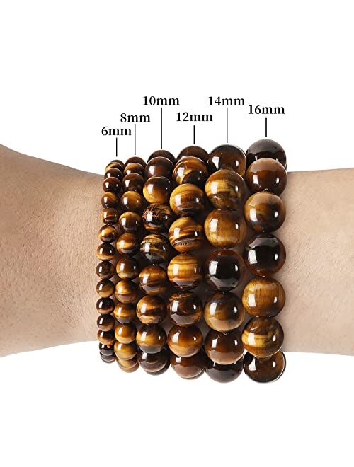 Moegelo Tiger Eye Stone Bracelet Natural Stone Stress Relief Yoga Beads Adjustable Bracelet for Men Women