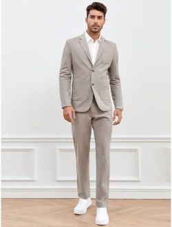 Men 1pc Dual Pocket Single Breasted Blazer & 1pc Suit Pants