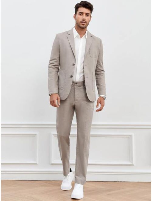 SHEIN Men 1pc Dual Pocket Single Breasted Blazer & 1pc Suit Pants