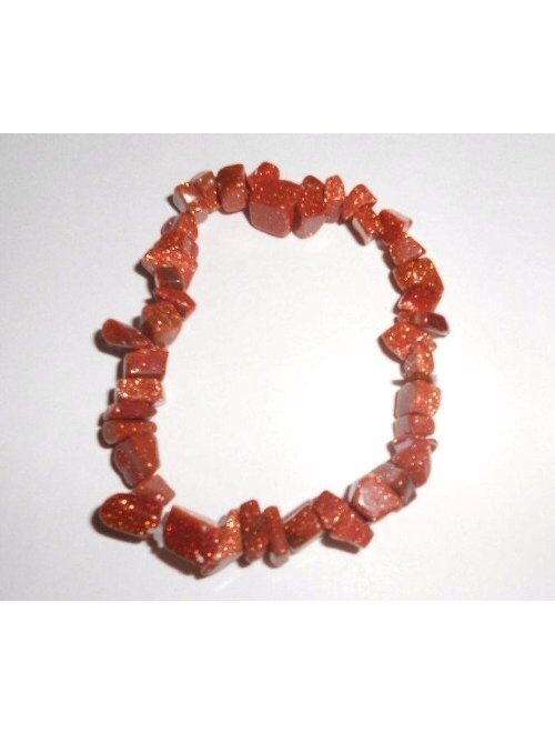 Sublime Gifts 1pc Natural Healing Crystal Red Goldstone Chip Gemstone 7" Stretch Bracelet