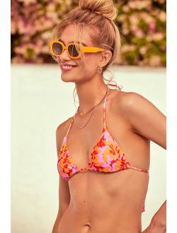 Golden Coast Cutie Pink Multi Floral Triangle Bikini Top