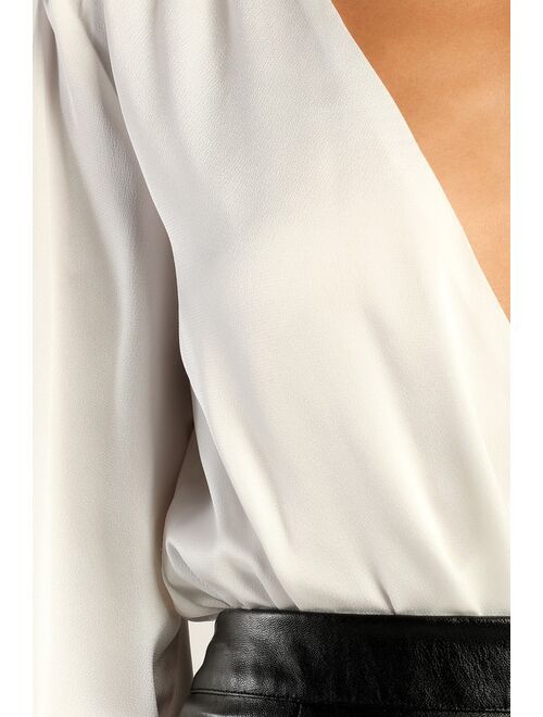 Lulus Vibe for Tonight White Surplice Long Sleeve Chain Bodysuit