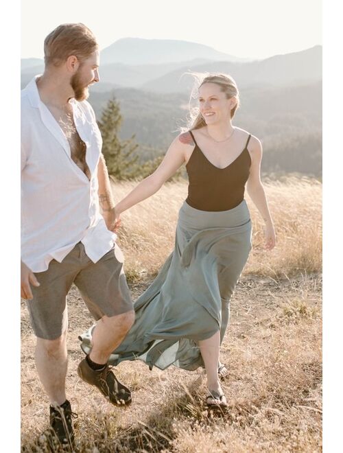 Lulus Basics Talula Black Ribbed V-Neck Cami Bodysuit