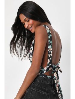 Sweetly Sultry Black Floral Tie-Back Sleeveless Bodysuit