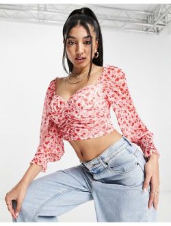 cupped mesh floral sweetheart top in pink floral