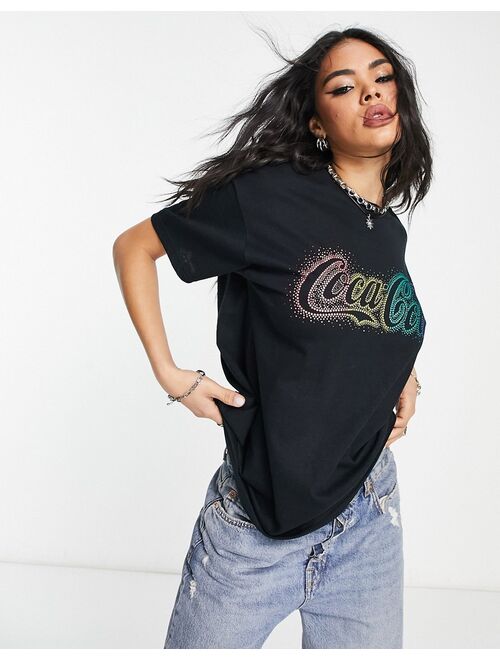 ASOS DESIGN oversized T-shirt with glitter Coca-Cola license graphic in black