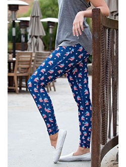 Patriotic Leggings for Women - Fun and Cute 4th of July Leggings Womens Mid Waisted USA Pants Red White Blue