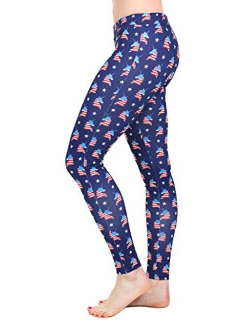 Tipsy Elves Patriotic Leggings for Women - Fun and Cute 4th of July Leggings Womens Mid Waisted USA Pants Red White Blue