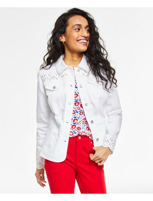Charter Club Women's Eyelet-Trimmed Denim Jacket, Created for Macy's