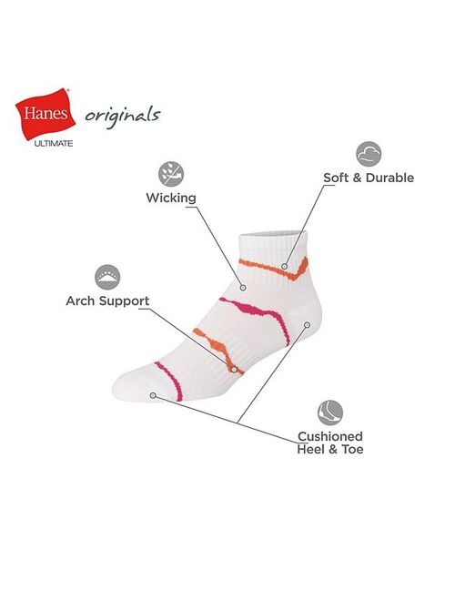 Girls Hanes Originals Ultimate 10-Pack Moisture Wicking Ankle Socks