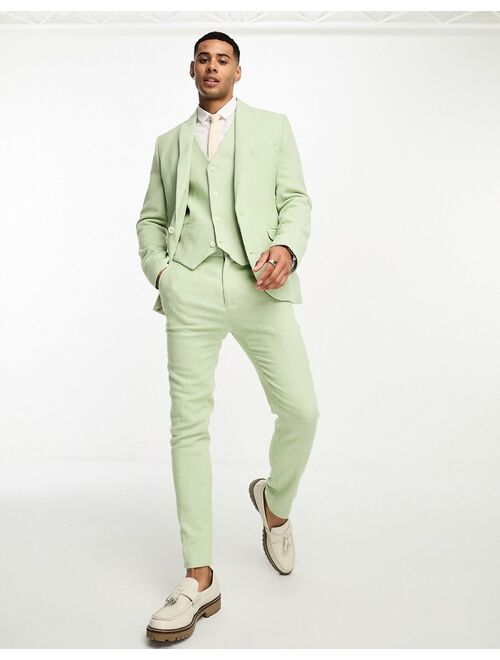 ASOS DESIGN Wedding super skinny wool mix puppytooth suit pants in sage green