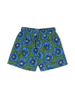 Kids floral-print cotton swimming shorts