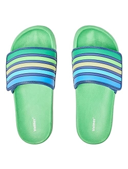 Veittes Kid Boys Girls Pool Slide Sandals, Kid's Touch Fastening Stripe Slip On Slider Sandals for Younger Older Children.