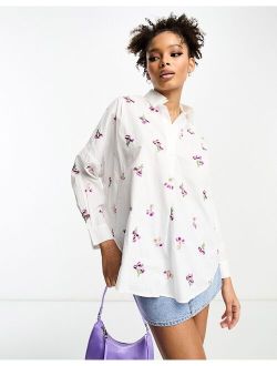 floral embroidered overhead shirt in white