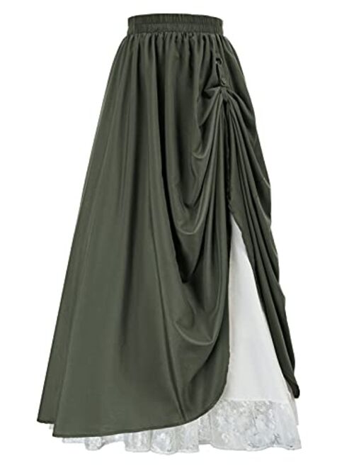 Scarlet Darkness Maxi Long Skirt for Women Double-Layer Victorian Renaissance Skirts
