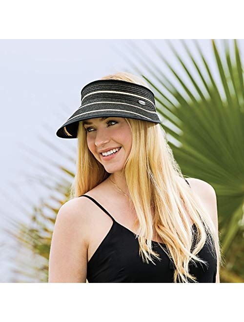 Wallaroo Hat Company Womens Savannah Sun Visor Broad Brim Visor, Packable, Adjustable, Elegant Style, Designed in Australia
