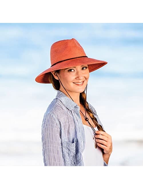Wallaroo Hat Company Womens Petite Sanibel Wide Brim Fedora UPF 50+ Natural Fiber Adjustable Packable Extra Small