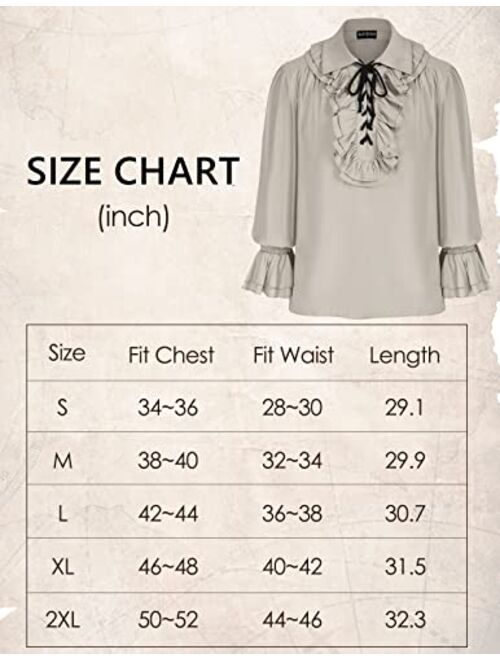 Scarlet Darkness Men's Medieval Pirate Shirts Lace Up Colonial Costume Tops