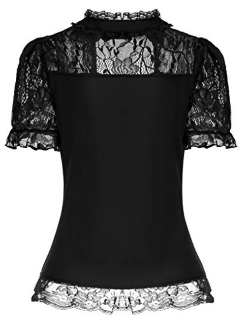 Scarlet Darkness Victorian Tops Short Lace Sleeve Shirts Stand Collar Blouse