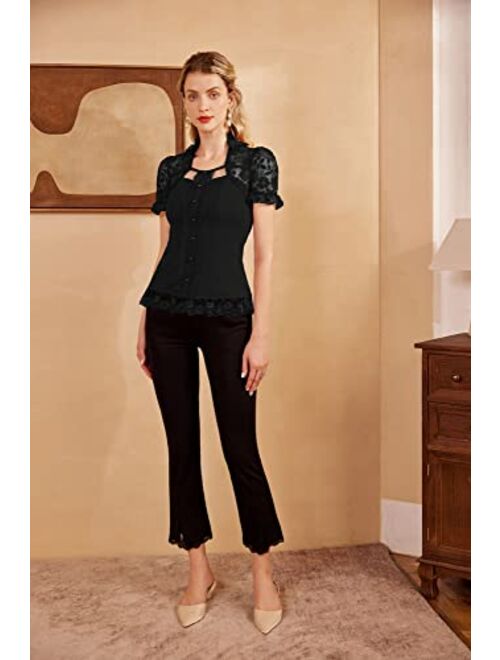 Scarlet Darkness Victorian Tops Short Lace Sleeve Shirts Stand Collar Blouse