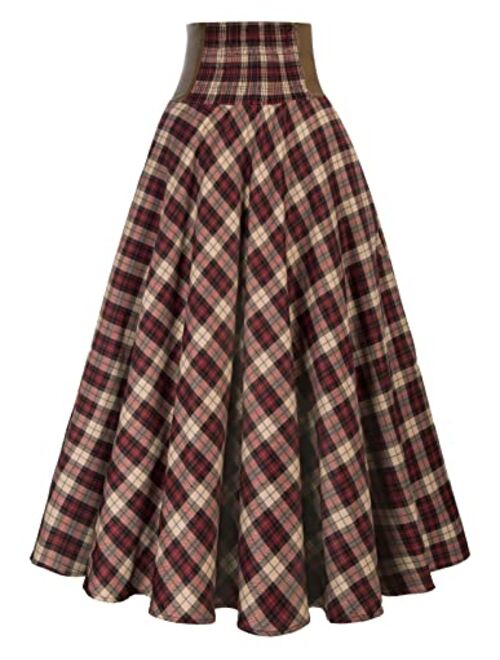 Scarlet Darkness Women Gothic Punk Plaid Midi Skirts High Waist A-Line Long Skirt
