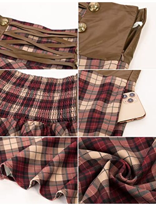 Scarlet Darkness Women Gothic Punk Plaid Midi Skirts High Waist A-Line Long Skirt