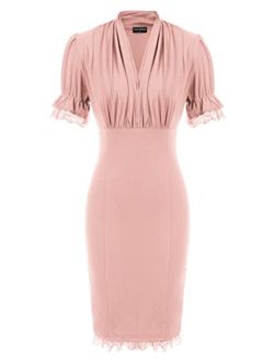 Women Pencil Dress Midi Business Dress Cocktail Party Funeral Office Work