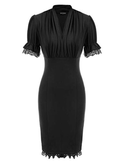 Women Pencil Dress Midi Business Dress Cocktail Party Funeral Office Work