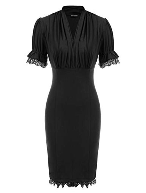 Scarlet Darkness Women Pencil Dress Midi Business Dress Cocktail Party Funeral Office Work