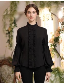 Women's Vintage Shirt Stand Collar Long Sleeve Victorian Blouse
