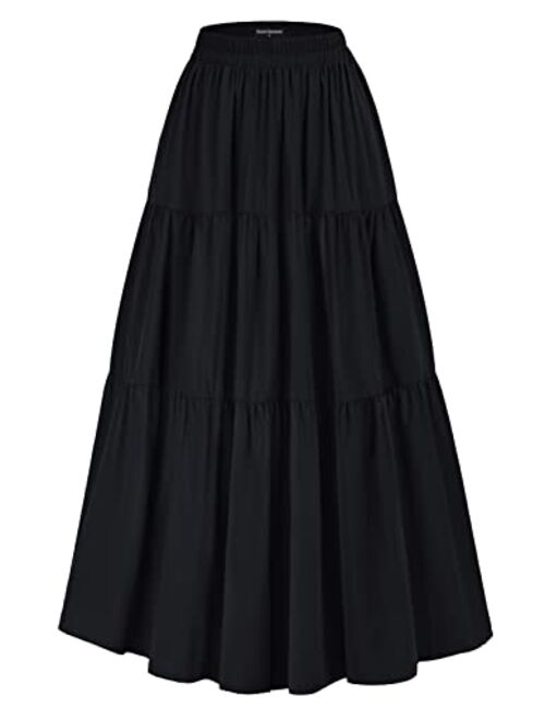Scarlet Darkness Maxi Long Skirts for Women Summer Flowy Renaissance Skirt with Pockets
