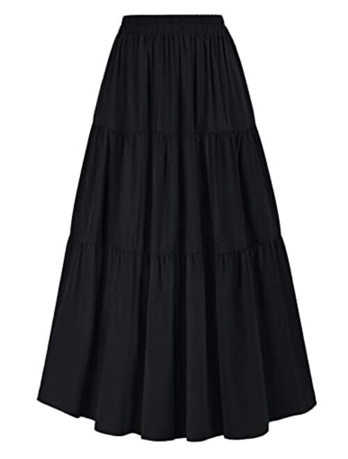 Scarlet Darkness Maxi Long Skirts for Women Summer Flowy Renaissance Skirt with Pockets