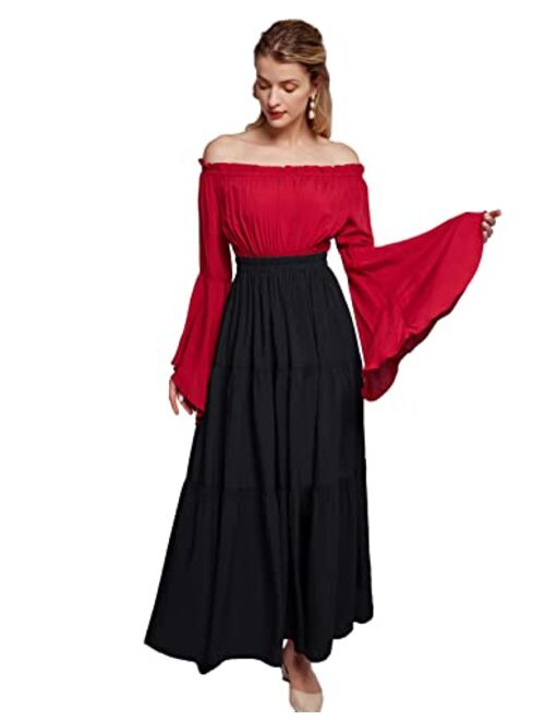 Scarlet Darkness Maxi Long Skirts for Women Summer Flowy Renaissance Skirt with Pockets