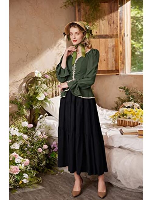 Scarlet Darkness Maxi Long Skirts for Women Summer Flowy Renaissance Skirt with Pockets