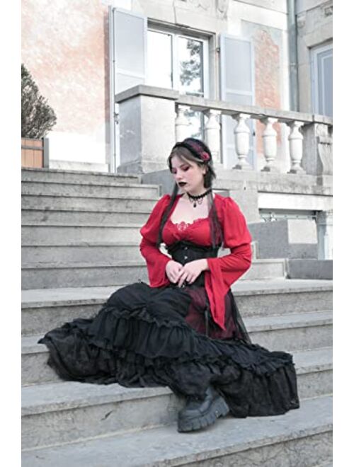 Scarlet Darkness Women Renaissance Peasant Blouse Lace Square Neck Flowy Sleeve Top