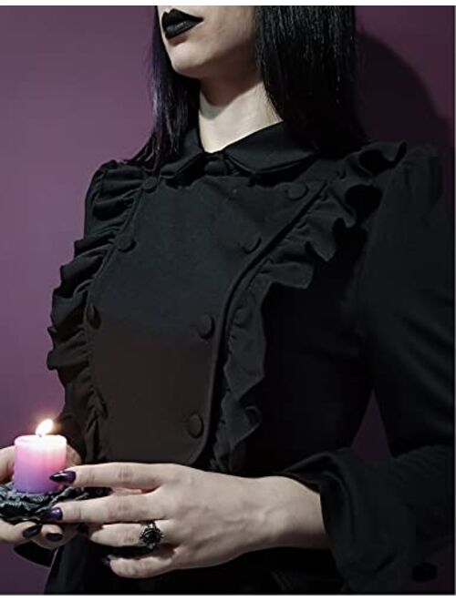 Scarlet Darkness Women's Victorian Puff Sleeve Shirt Lapel Collar Peplum Hem Blouse