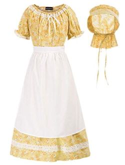 Pioneer Costume Floral Colonial Dresses for 6-15 Year-old Girls