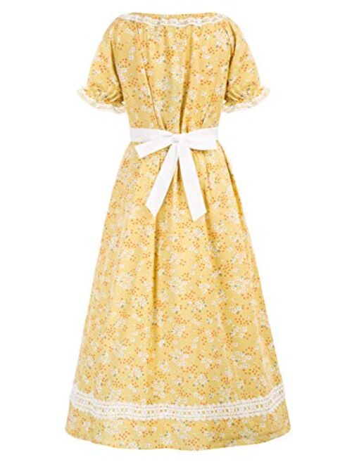 Scarlet Darkness Pioneer Costume Floral Colonial Dresses for 6-15 Year-old Girls